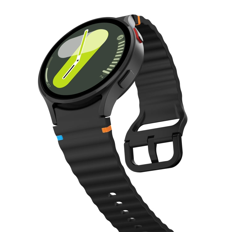 For Samsung Galaxy Watch 4 40 / 44mm Wave Pattern Stitched Silicone Watch Band(Black) - free shipping - PMC TechLife - Order now!