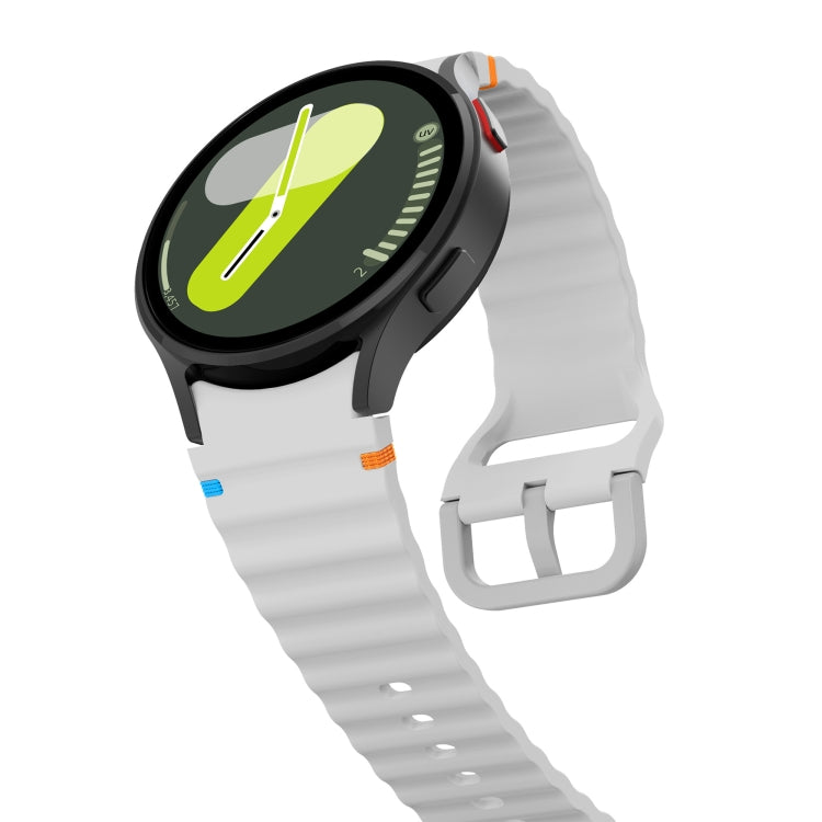 For Samsung Galaxy Watch 4 Classic 42 / 46mm Wave Pattern Stitched Silicone Watch Band(Light Gray) - free shipping - PMC TechLife - Order now!