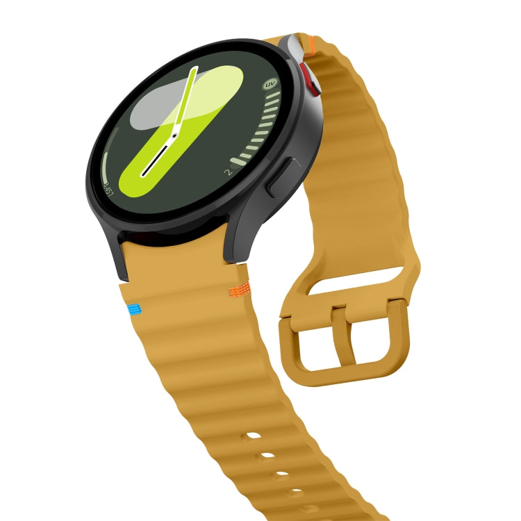 For Samsung Galaxy Watch 4 Classic 42 / 46mm Wave Pattern Stitched Silicone Watch Band(Yellow) - free shipping - PMC TechLife - Order now!