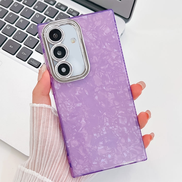 For Samsung Galaxy S25 5G Plating Glitter Texture TPU Phone Case with Lens Film(Purple Shell Pattern) - Galaxy S25 5G Cases by PMC Jewellery | Online Shopping South Africa | PMC Jewellery | Buy Now Pay Later Mobicred