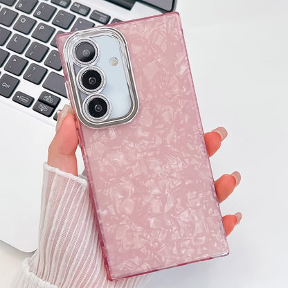 For Samsung Galaxy S25+ 5G Plating Glitter Texture TPU Phone Case with Lens Film(Pink Shell Pattern) - Galaxy S25+ 5G Cases by PMC Jewellery | Online Shopping South Africa | PMC Jewellery | Buy Now Pay Later Mobicred