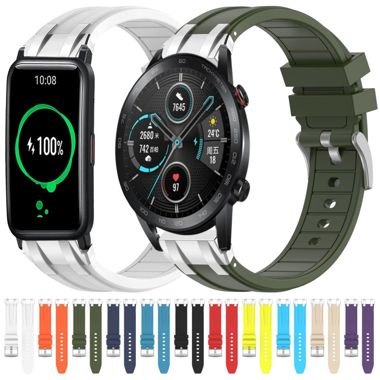 For Honor Magic Watch 2 42mm 20mm Quick Release Silver Buckle Royal Silicone Watch Band(White) - free shipping - PMC TechLife - Order now!