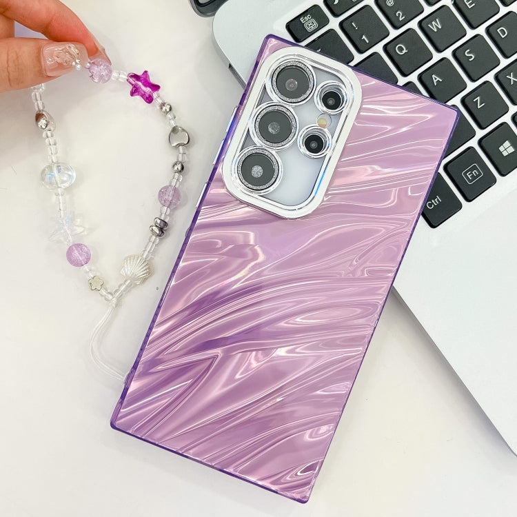 For Samsung Galaxy S25 5G Plating Glitter Texture Chain Wristband TPU Phone Case with Lens Film(Purple Water Ripples) - Galaxy S25 5G Cases by PMC Jewellery | Online Shopping South Africa | PMC Jewellery | Buy Now Pay Later Mobicred