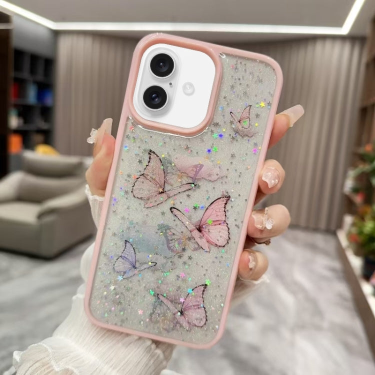 For iPhone 16 Color Butterfly Glitter Epoxy TPU Phone Case(Pink) - iPhone 16 Cases by PMC Jewellery | Online Shopping South Africa | PMC Jewellery | Buy Now Pay Later Mobicred