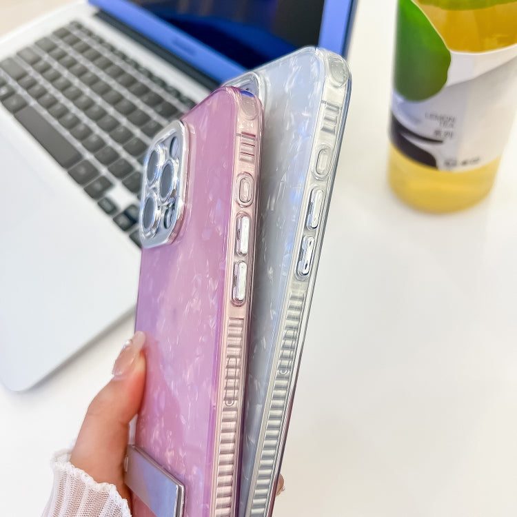 For iPhone 16 Plating Glitter Texture Fold Holder TPU Phone Case with Lens Film(White Tinfoil Texture) - iPhone 16 Cases by PMC TechLife | Online Shopping South Africa | PMC TechLife | Buy Now Pay Later Mobicred