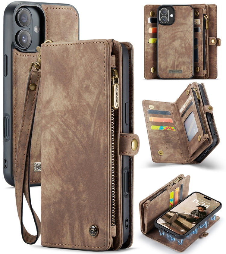 For iPhone 16 Plus CaseMe 008 Detachable Multifunctional Leather Phone Case(Brown) - iPhone 16 Plus Cases by CaseMe | Online Shopping South Africa | PMC Jewellery | Buy Now Pay Later Mobicred