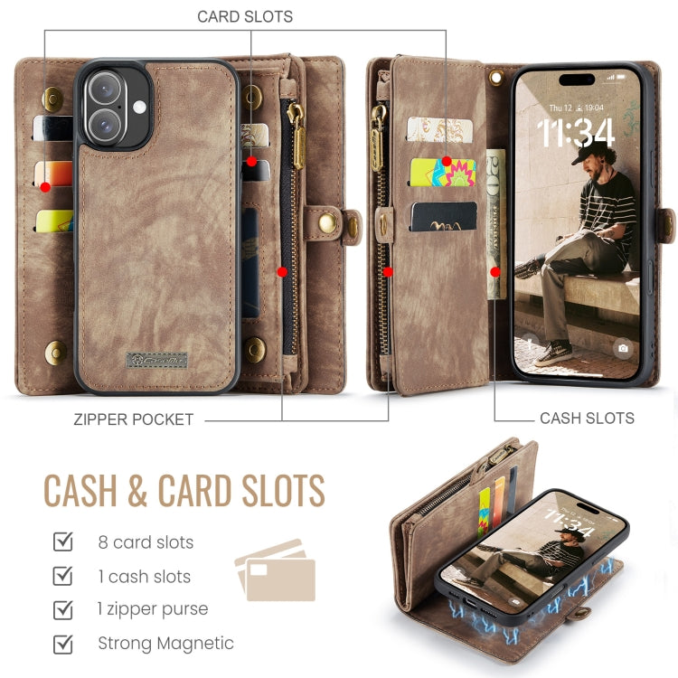 For iPhone 16 Plus CaseMe 008 Detachable Multifunctional Leather Phone Case(Brown) - free shipping - PMC Jewellery - Order now!