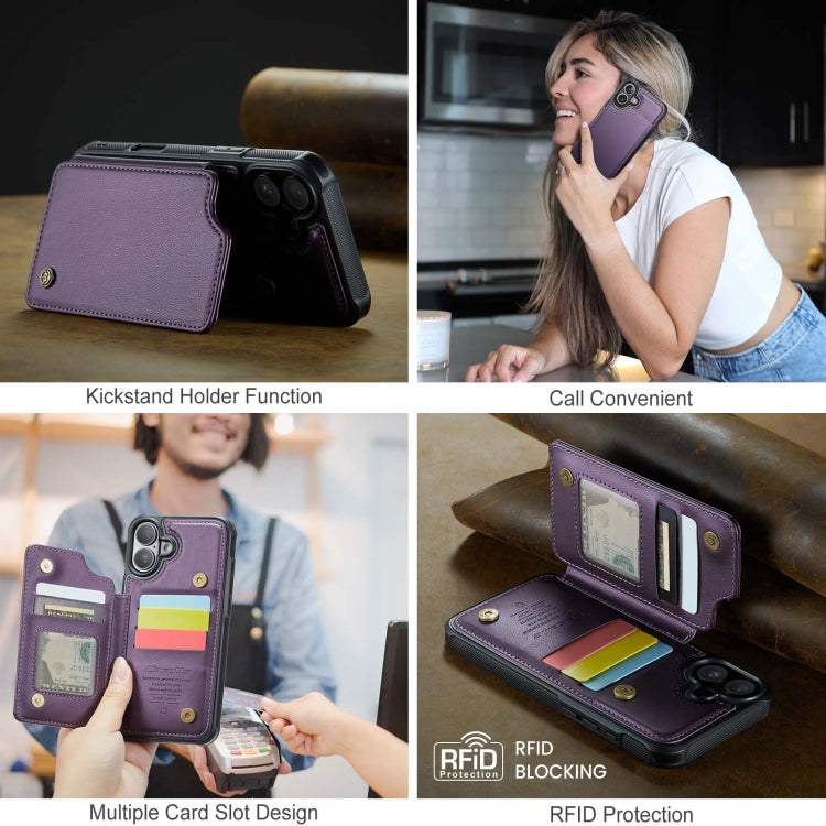 For iPhone 16 Plus CaseMe C22 Card Slots Holder RFID Anti-theft Phone Case(Purple) - iPhone 16 Plus Cases by CaseMe | Online Shopping South Africa | PMC Jewellery | Buy Now Pay Later Mobicred