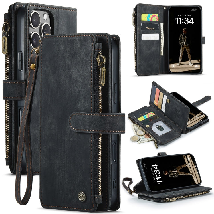 For iPhone 16 Pro Max CaseMe C30 Card Slots Zipper Wallet Leather Phone Case(Black) - free shipping - PMC Jewellery - Order now!