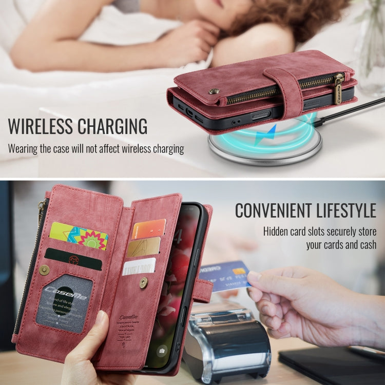 For iPhone 16 CaseMe C30 Card Slots Zipper Wallet Leather Phone Case(Red) - free shipping - PMC Jewellery - Order now!