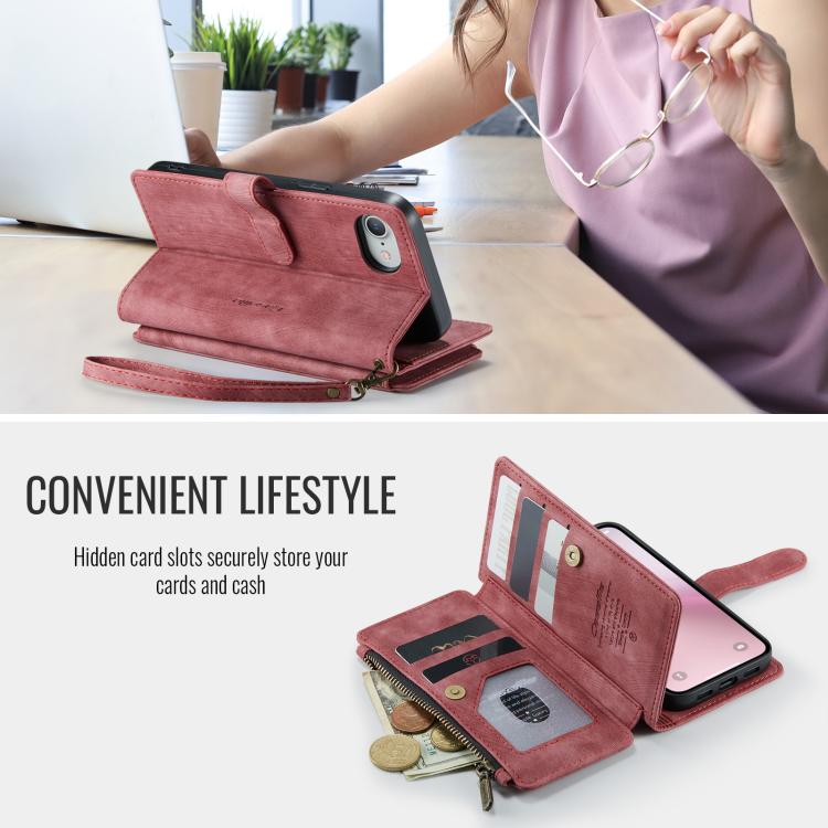 For iPhone 16e CaseMe C30 Card Slots Zipper Wallet Leather Phone Case(Red) - iPhone 16e Cases by CaseMe | Online Shopping South Africa | PMC TechLife | Buy Now Pay Later Mobicred