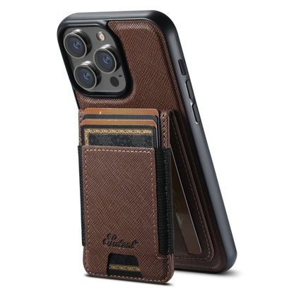 For iPhone 13 Pro Suteni H17 Cross Grain Leather MagSafe Detachable Wallet Phone Case(Brown) - iPhone 13 Pro Cases by Suteni | Online Shopping South Africa | PMC Jewellery | Buy Now Pay Later Mobicred