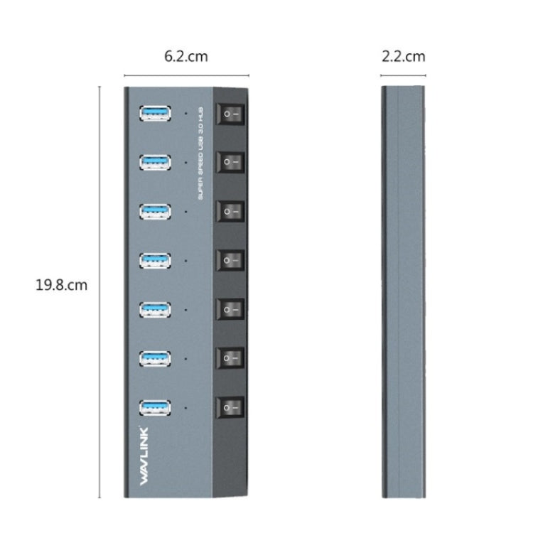 WAVLINK UH3076 5Gbps 7-port USB 3.0 Hub with Independent Switch and LED Indicator(US Plug) - free shipping - PMC Jewellery - Order now!