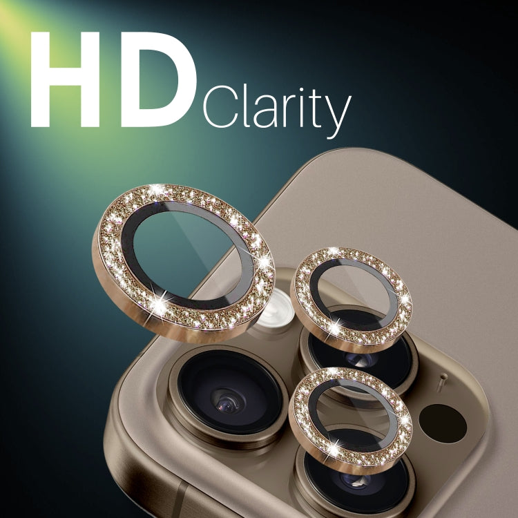 For iPhone 16 Pro / 16 Pro Max NORTHJO Glitter Camera Lens Protector Tempered Glass Metal Ring Film(Brown) - iPhone 16 Pro Max Tempered Glass by NORTHJO | Online Shopping South Africa | PMC Jewellery | Buy Now Pay Later Mobicred