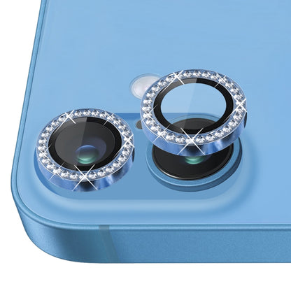 For iPhone 16 / 16 Plus NORTHJO Rhinestone Camera Lens Protector Tempered Glass Metal Ring Film(Blue) - iPhone 16 Tempered Glass by NORTHJO | Online Shopping South Africa | PMC Jewellery | Buy Now Pay Later Mobicred