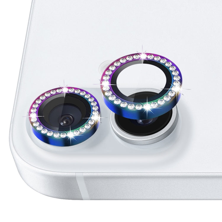 For iPhone 16 / 16 Plus NORTHJO Rhinestone Camera Lens Protector Tempered Glass Metal Ring Film(Colorful) - iPhone 16 Tempered Glass by NORTHJO | Online Shopping South Africa | PMC Jewellery | Buy Now Pay Later Mobicred