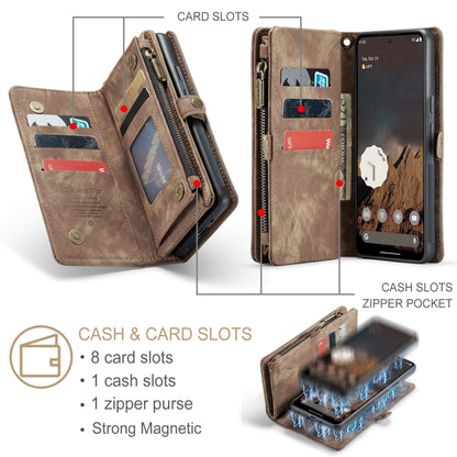 For Google Pixel 9 / 9 Pro CaseMe 008 Detachable Multifunctional Leather Phone Case(Brown) - Google Cases by CaseMe | Online Shopping South Africa | PMC Jewellery | Buy Now Pay Later Mobicred