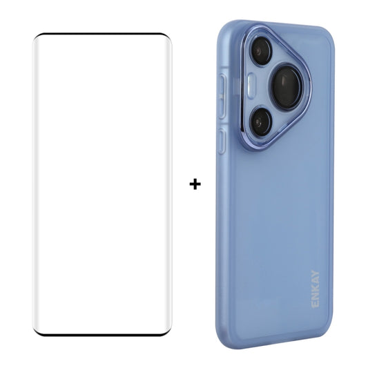 For Huawei Pura 70 Pro / 70 Pro+ ENKAY Hat-Prince Translucent Matte TPU Phone Case with Lens Film + 3D Hot Bending Film(Blue) - Huawei Cases by ENKAY | Online Shopping South Africa | PMC Jewellery | Buy Now Pay Later Mobicred