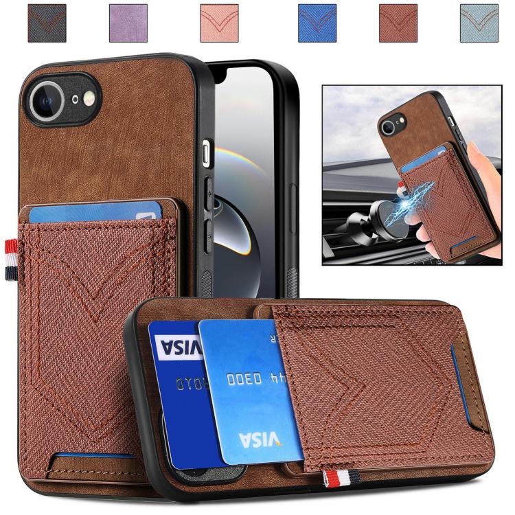 For iPhone 16e Denim Texture Leather Skin Phone Case with Card Slot(Brown) - iPhone 16e Cases by PMC TechLife | Online Shopping South Africa | PMC TechLife | Buy Now Pay Later Mobicred