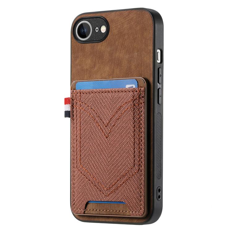 For iPhone 16e Denim Texture Leather Skin Phone Case with Card Slot(Brown) - iPhone 16e Cases by PMC TechLife | Online Shopping South Africa | PMC TechLife | Buy Now Pay Later Mobicred