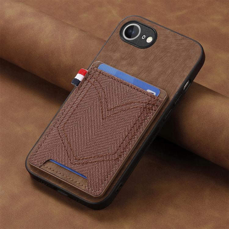 For iPhone 16e Denim Texture Leather Skin Phone Case with Card Slot(Brown) - iPhone 16e Cases by PMC TechLife | Online Shopping South Africa | PMC TechLife | Buy Now Pay Later Mobicred