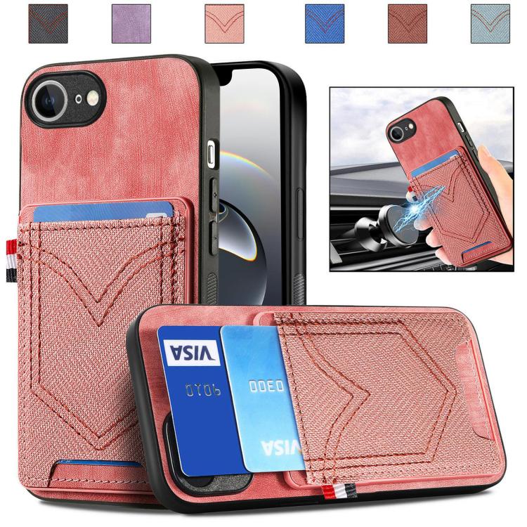 For iPhone 16e Denim Texture Leather Skin Phone Case with Card Slot(Pink) - iPhone 16e Cases by PMC TechLife | Online Shopping South Africa | PMC TechLife | Buy Now Pay Later Mobicred