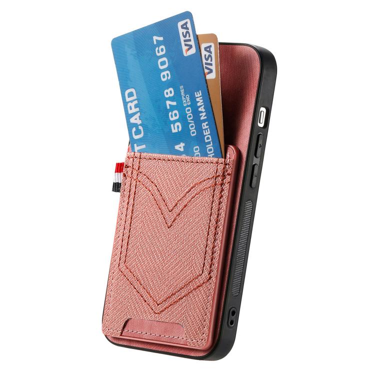 For iPhone 16e Denim Texture Leather Skin Phone Case with Card Slot(Pink) - iPhone 16e Cases by PMC TechLife | Online Shopping South Africa | PMC TechLife | Buy Now Pay Later Mobicred