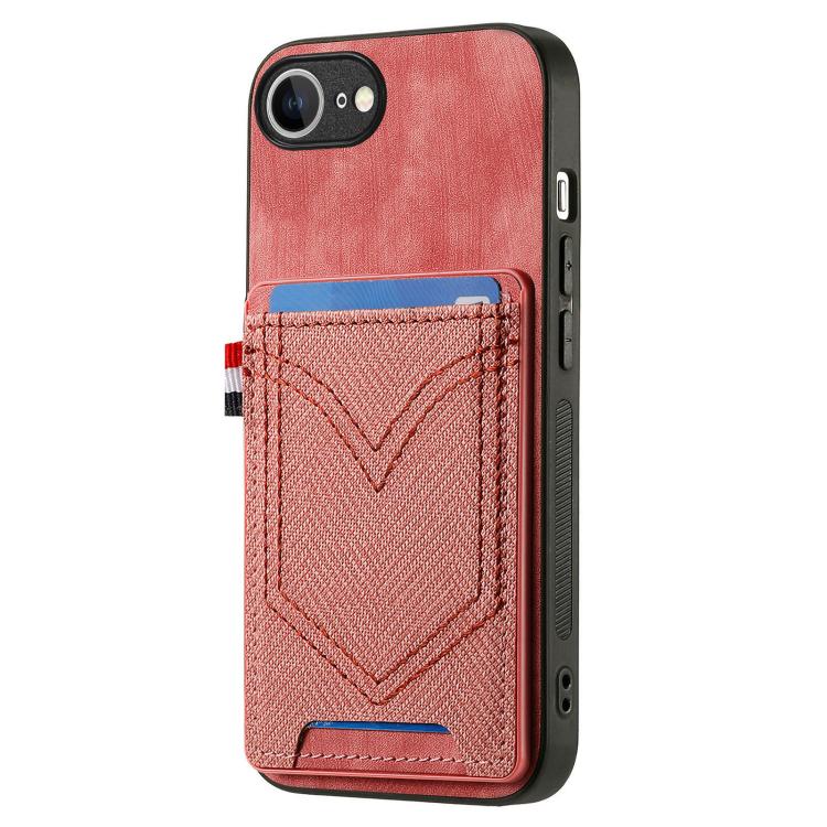 For iPhone 16e Denim Texture Leather Skin Phone Case with Card Slot(Pink) - iPhone 16e Cases by PMC TechLife | Online Shopping South Africa | PMC TechLife | Buy Now Pay Later Mobicred