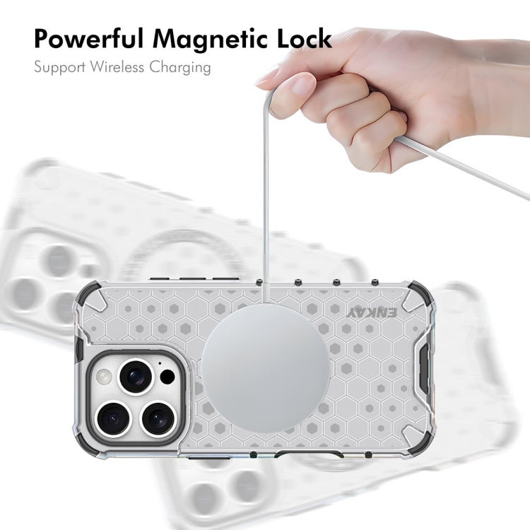 For iPhone 16 Pro Max ENKAY Hat-Prince Honeycomb MagSafe Shockproof Phone Case with Large Arc Edge Film(White) - iPhone 16 Pro Max Cases by ENKAY | Online Shopping South Africa | PMC Jewellery | Buy Now Pay Later Mobicred