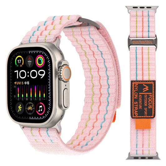 For Apple Watch Ultra 2 49mm Two Sections Nylon Hook and Loop Fastener Watch Band(Sakura Pink) - Watch Bands by PMC Jewellery | Online Shopping South Africa | PMC Jewellery | Buy Now Pay Later Mobicred