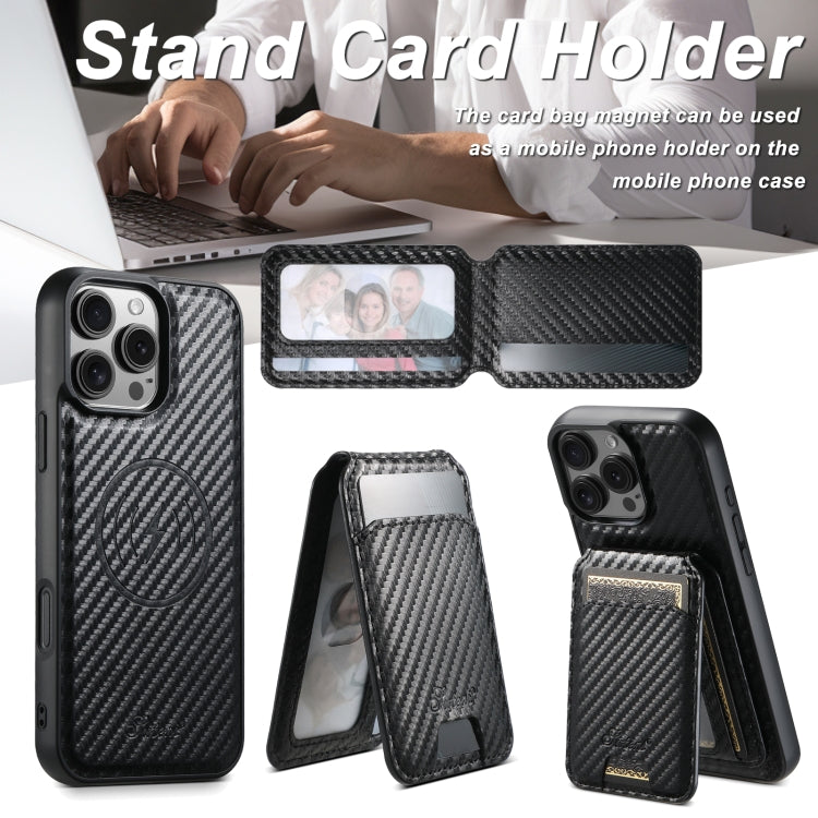 For iPhone 16 Suteni TXWH18 Carbon Fiber Texture Detachable Wallet MagSafe Phone Case(Black) - iPhone 16 Cases by Suteni | Online Shopping South Africa | PMC Jewellery | Buy Now Pay Later Mobicred