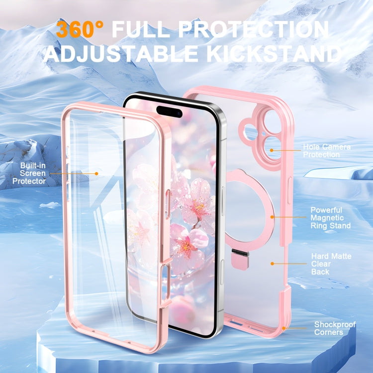 For iPhone 16 Skin Feel MagSafe Holder 360 Full Body Phone Case(Pink) - iPhone 16 Cases by PMC Jewellery | Online Shopping South Africa | PMC Jewellery | Buy Now Pay Later Mobicred