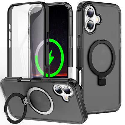 For iPhone 16 Plus Frosted Skin Feel MagSafe Holder 360 Full Body Phone Case(Black) - iPhone 16 Plus Cases by PMC Jewellery | Online Shopping South Africa | PMC Jewellery | Buy Now Pay Later Mobicred