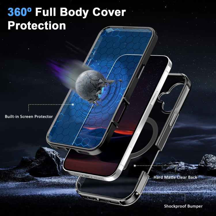 For iPhone 16 Plus Frosted Skin Feel MagSafe Holder 360 Full Body Phone Case(Black) - iPhone 16 Plus Cases by PMC Jewellery | Online Shopping South Africa | PMC Jewellery | Buy Now Pay Later Mobicred