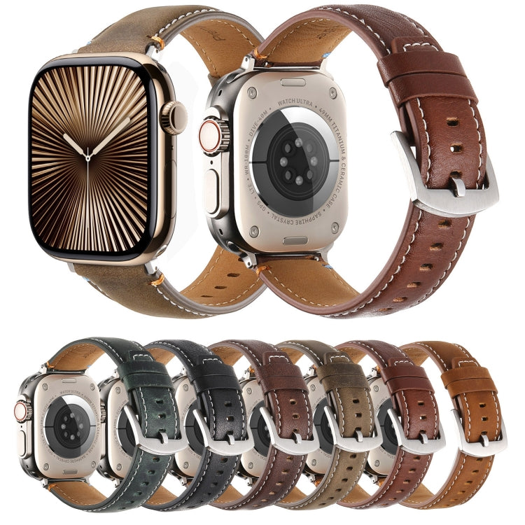 Stitched Genuine Leather Watch Band For Apple Watch 42mm / 41mm / 40mm / 38mm(Pull Up Leather Black) - Watch Bands by PMC TechLife | Online Shopping South Africa | PMC TechLife | Buy Now Pay Later Mobicred