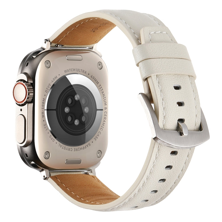 Plain Genuine Leather Watch Band For Apple Watch 46mm / 49mm / 45mm / 44mm(White) - Watch Bands by PMC TechLife | Online Shopping South Africa | PMC TechLife | Buy Now Pay Later Mobicred