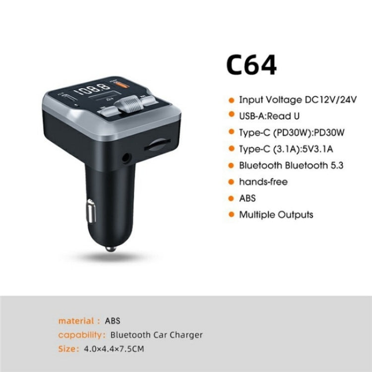 C64 MP3 Music Player Bluetooth 5.3 PD 30W Car Charger Handsfree Calling Audio Receiver - free shipping - PMC Jewellery - Order now!