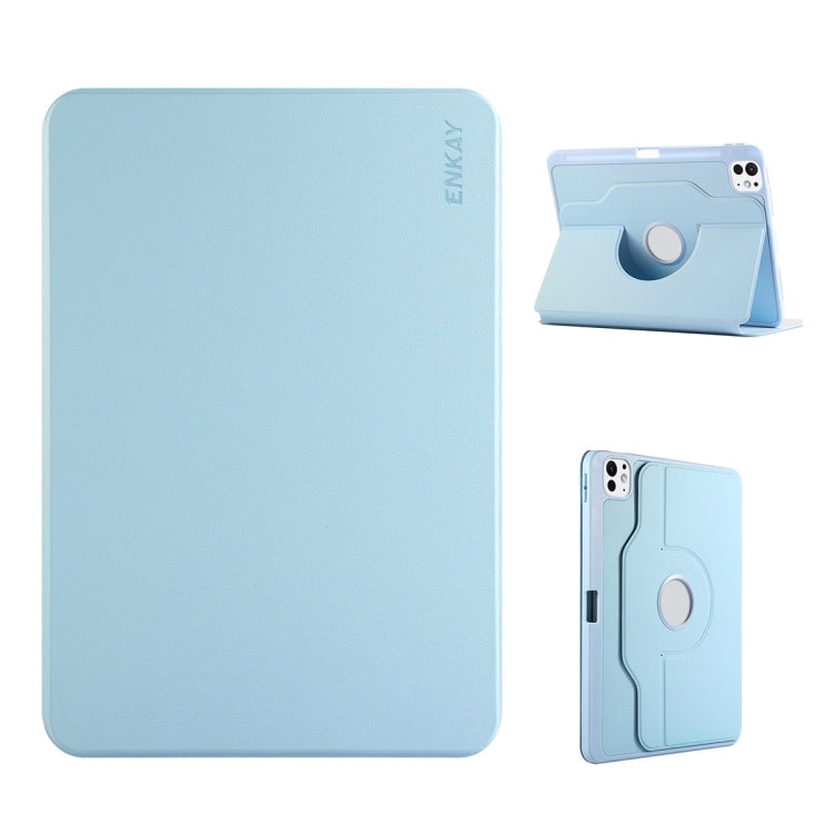 For iPad Pro 13 2024 ENKAY 360 Rotation TPU Leather Smart Tablet Case with Pen Slot(Light Blue) - free shipping - PMc TechLife - Order now!