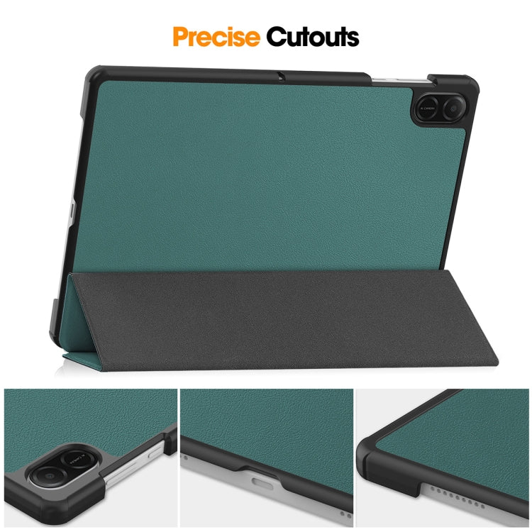 For Honor Pad X8a 11 ENKAY Tri-fold Custer Texture Leather Protective Tablet Case(Dark Green) - Honor by ENKAY | Online Shopping South Africa | PMC TechLife | Buy Now Pay Later Mobicred