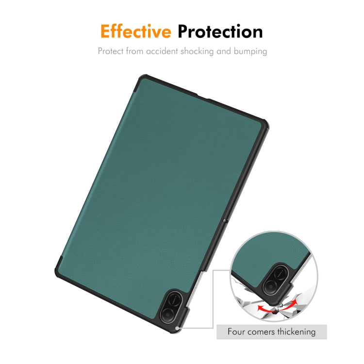 For Honor Pad X8a 11 ENKAY Tri-fold Custer Texture Leather Protective Tablet Case(Dark Green) - Honor by ENKAY | Online Shopping South Africa | PMC TechLife | Buy Now Pay Later Mobicred