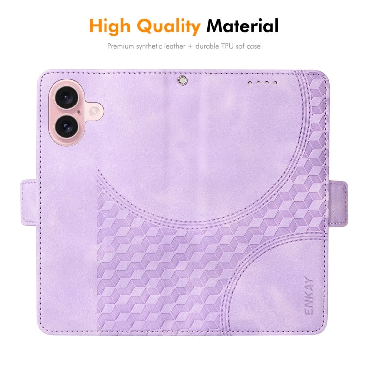 For iPhone 16 ENKAY Embossed Rhombus Starry Leather Phone Case with Screen Film(Green) - free shipping - PMC Jewellery - Order now!