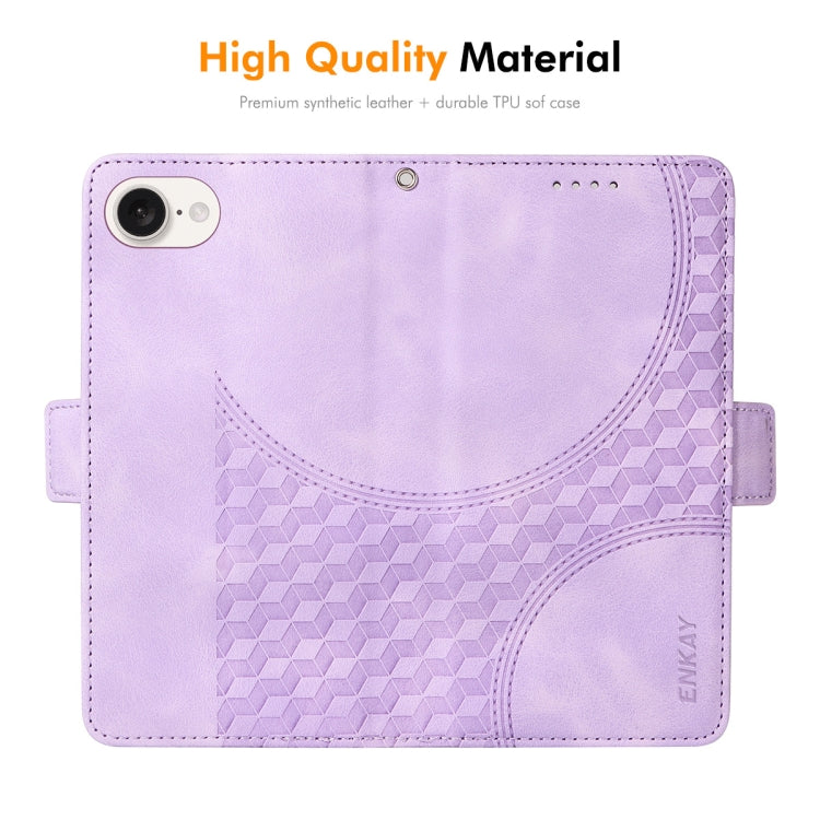 For iPhone 16e ENKAY Embossed Rhombus Starry Leather Phone Case with Screen Film(Purple) - iPhone 16e Cases by ENKAY | Online Shopping South Africa | PMC TechLife | Buy Now Pay Later Mobicred