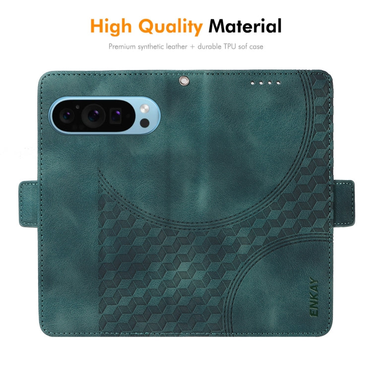 For Google Pixel 9 Pro ENKAY Embossed Rhombus Starry Leather Phone Case with Screen Film(Green) - Google Cases by ENKAY | Online Shopping South Africa | PMC Jewellery | Buy Now Pay Later Mobicred