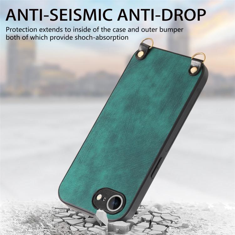 For  iPhone 16e Vintage Leather PC Back Cover Phone Case with Crossbody Strap(Green) - iPhone 16e Cases by PMC TechLife | Online Shopping South Africa | PMC TechLife | Buy Now Pay Later Mobicred