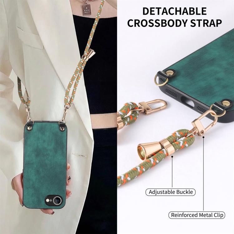 For  iPhone 16e Vintage Leather PC Back Cover Phone Case with Crossbody Strap(Green) - iPhone 16e Cases by PMC TechLife | Online Shopping South Africa | PMC TechLife | Buy Now Pay Later Mobicred