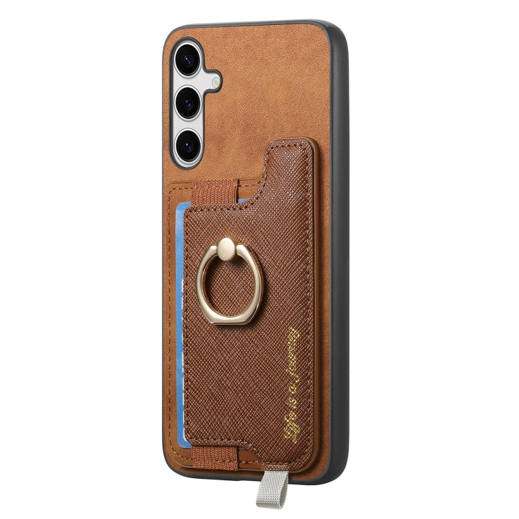 For Samsung Galaxy S25 5G Retro Cross Leather Ring Horizontal Insert Card Bag MagSafe Phone Case(Brown) - Galaxy S25 5G Cases by PMC Jewellery | Online Shopping South Africa | PMC Jewellery | Buy Now Pay Later Mobicred