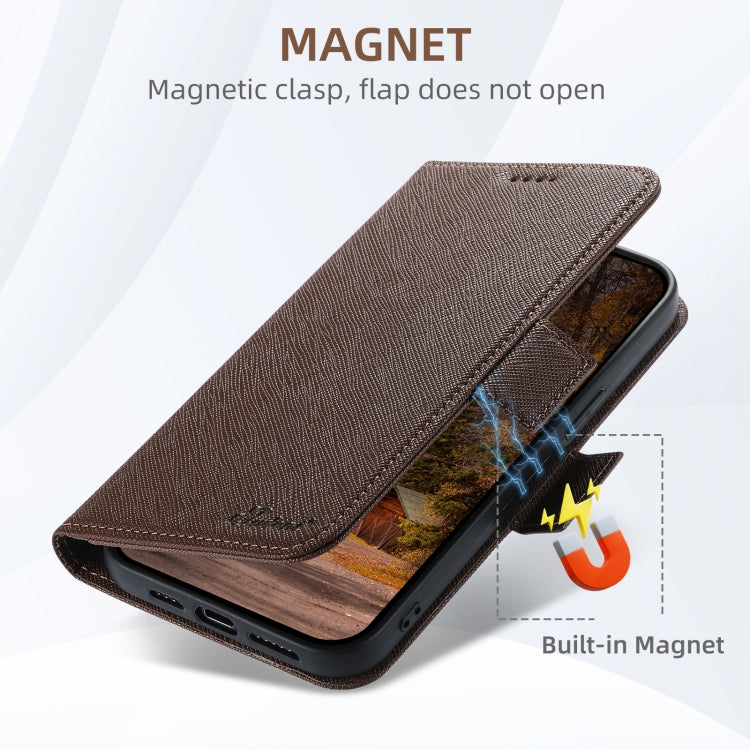 For iPhone 16 Pro Suteni J08 Multifunctional Cross Texture MagSafe Leather Phone Case(Brown) - iPhone 16 Pro Cases by Suteni | Online Shopping South Africa | PMC Jewellery | Buy Now Pay Later Mobicred