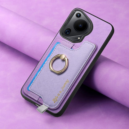 For Huawei Pura 70 Pro Retro Magsafe Cross Leather Ring Holder Card Bag Phone Case(Purple) - Huawei Cases by PMC Jewellery | Online Shopping South Africa | PMC Jewellery | Buy Now Pay Later Mobicred