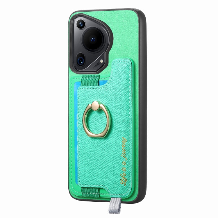 For Huawei Pura 70 Pro+ Retro Magsafe Cross Leather Ring Holder Card Bag Phone Case(Green) - Huawei Cases by PMC Jewellery | Online Shopping South Africa | PMC Jewellery | Buy Now Pay Later Mobicred