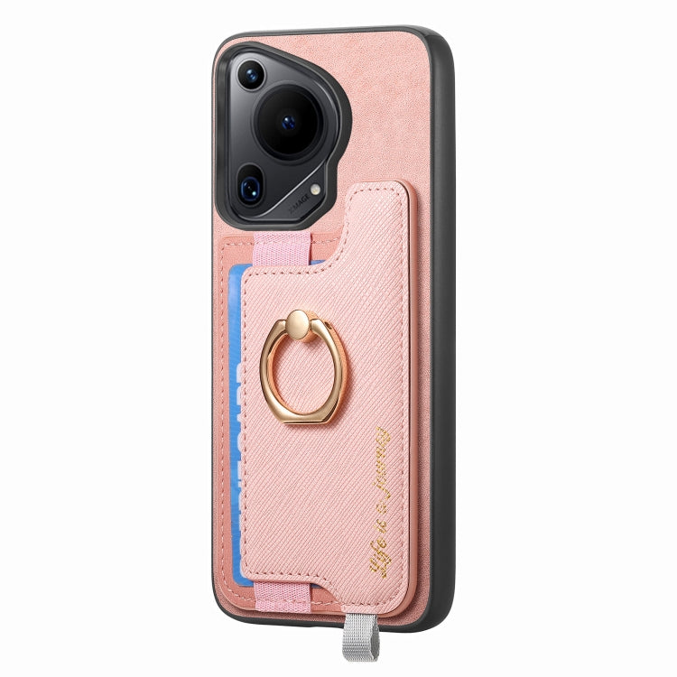 For Huawei Pura 70 Ultra Retro Magsafe Cross Leather Ring Holder Card Bag Phone Case(Pink) - Huawei Cases by PMC Jewellery | Online Shopping South Africa | PMC Jewellery | Buy Now Pay Later Mobicred